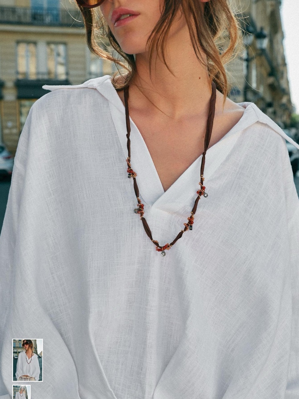 Zara White V-Neck Lightweight Linen Blouse - Picture 2 of 3